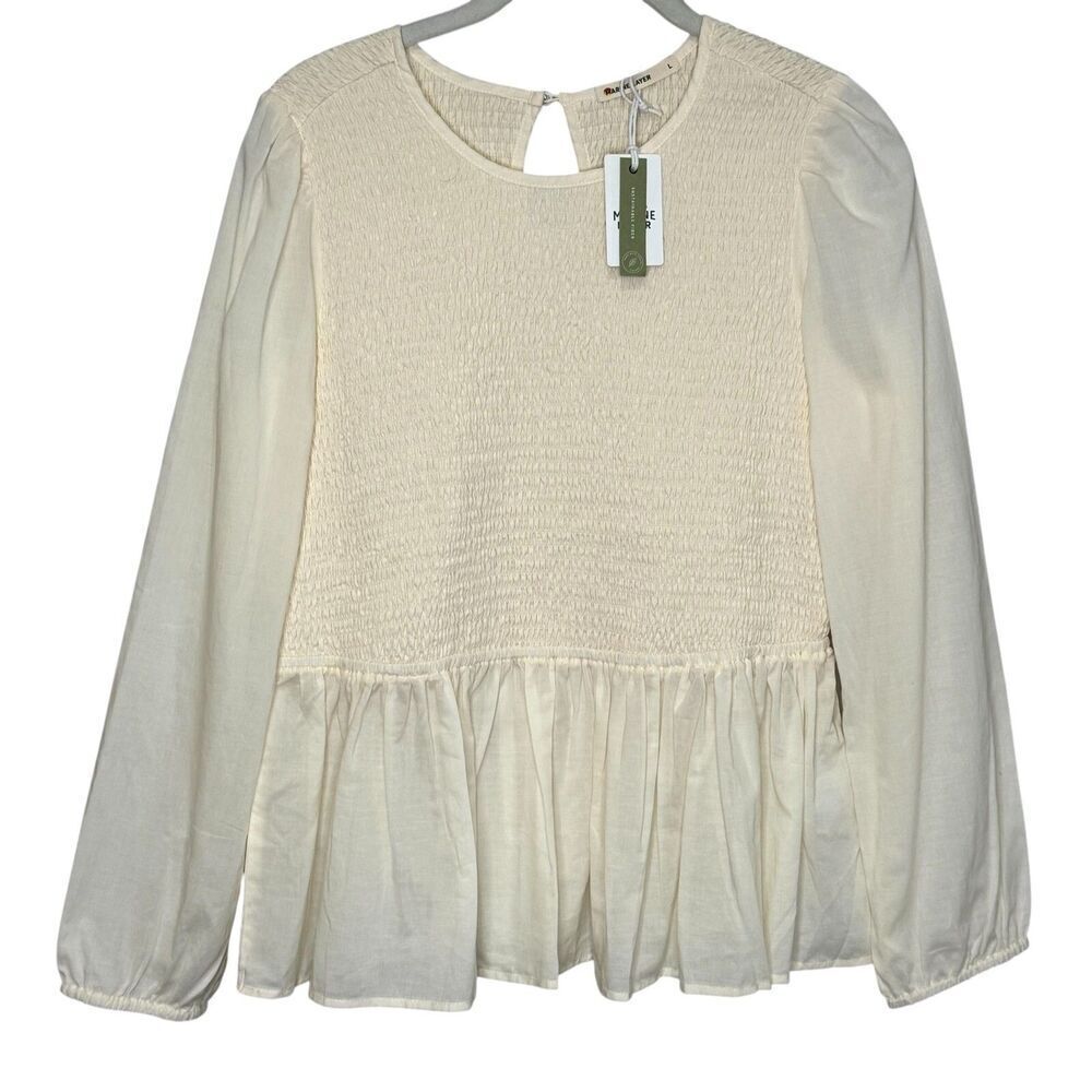 Marine Layer Top Size Large New Ivory Gabrielle Smocked